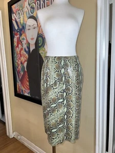 Tani Keller Leather Pencil Skirt Size 6…python Print Green…Preowned - Picture 1 of 7