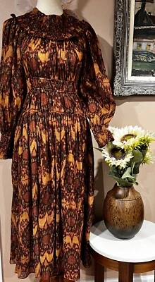 Vestido Ulla Johnson Manga Larga Calado Multi Marrón Midi Talla 2 Foto 1 de 4