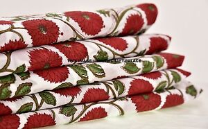Red Floral, Hand Block Printed Cotton. 2½ Yards. Dabu Mud Resist, Indian Fabric