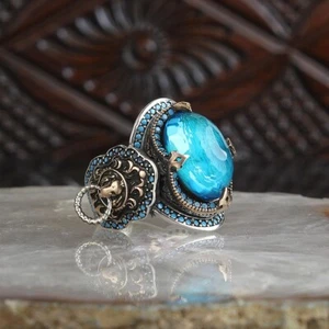 Handmade Pure 925 Silver man ring blue Zircon Gemstone all sizes RRP 60 - Picture 1 of 6