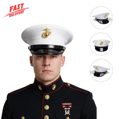 Vestido alistado del Cuerpo de Marines de los Estados Unidos azul blanco gorra de servicio sombrero uniforme militar Foto 1 de 4