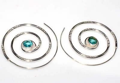 Pendientes de topacio azul enchapados en plata 925 hechos a mano con piedras preciosas tamaño 1,5" JW Foto 1 de 3