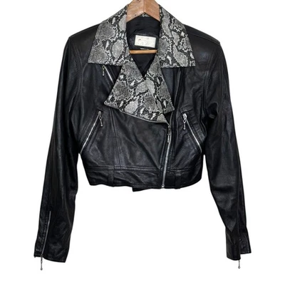 Vintage Cache Black Moto Jacket with Snakeskin Collar Motorcycle Biker y2k  - Image 1 of 4