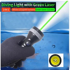 Professional Scuba Diving Light White & Green Laser 2 in 1 Underwater Flashlight - Picture 1 of 13