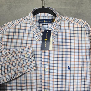 Ralph Lauren classic fit orange blue white check stripe L/S  shirt NEW - Picture 1 of 13