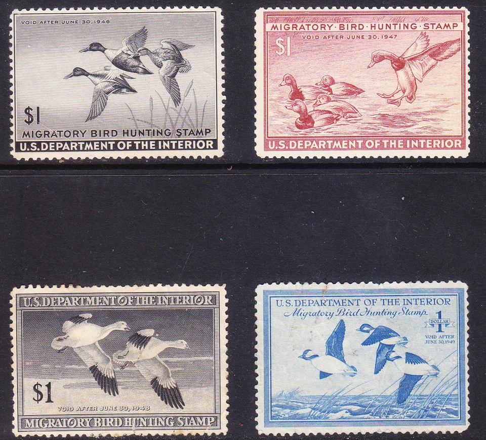 US Scott RW12 RW13 RW14 RW15 old $1 Duck Hunting stamps M/NG CV $80 - Image 1 of 1
