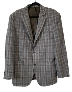 Jack Victor Equestrian Preppy Black & Tan Plaid Blazer with Elbow Patches 44L - Picture 1 of 11