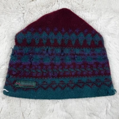 Columbia Azteca Lana Gorro Esquí Gorra Sombrero Navajo Canadá Años 90 Púrpura Verde azulado De colección Foto 1 de 4
