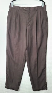 Claiborne Mens 36x32 Brown Polyester Plaid Dress Pants Cuffed Hem - Picture 1 of 17