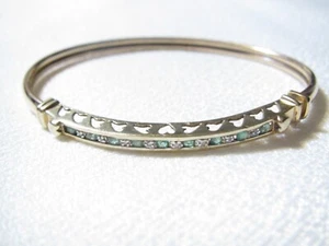 NOT SCRAP! 10K YELLOW GOLD DIAMONDS AND EMERALDS BANGLE BRACELET - 6.5 GR. - Picture 1 of 22