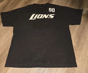 Vtg Reebok Detroit Lions T Shirt XL Black SUH #90 Flaws See Photos - Picture 1 of 12