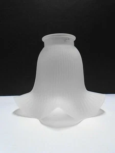 Vintage Frosted Glass Lamp Shade with Ribbing and Ruffles 2 1/8" Fitter EUC - Picture 1 of 6