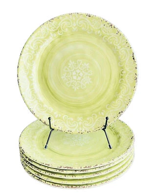 Cynthia Rowley Melamine Set Of 6 Dinner Plates Green Rustic Indoor/Outdoor. READ - Image 1 of 4