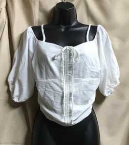 Zaful White Blouse Spaghetti Straps Short Sleeves Sz M NEW - Picture 1 of 5