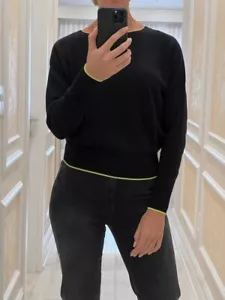 Women's Crop Black Cashemire Sweater Fashion Long Sleeve Tops Free Size - Picture 1 of 3