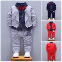 Baby kids boys clothes top&pants spring fall 2pcs Outfits cool gentelman bow tie
