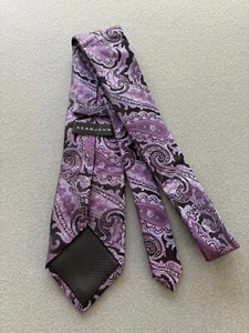 Men's Sean John Purple Black Paisley Design Silk Neck Tie - Picture 1 of 8