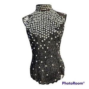 Laurence Kazar New York -Gorgeous Peal & Sequin High Neck Fitted Blouse- M - Picture 1 of 10
