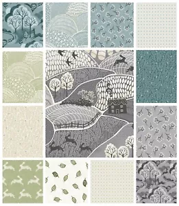 INTO THE WOODS FABRIC by MAKOWER - QUILTING CRAFT FABRIC RABBITS TREES CLEARANCE - Picture 1 of 20