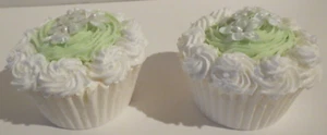 Display Fake Faux Artificial Food - Set of 2 Matching Color Cupcakes - Lt Green - Picture 1 of 7