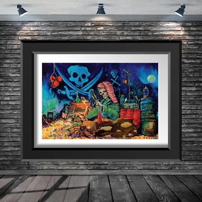Póster Disney Piratas del Caribe Tesoro Esqueleto Marc Davis MATE 13x19 Foto 1 de 4