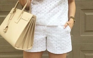 🩳🛍 Pantalones Cortos Informales Vince Camuto Blanco Algodón Ojales Texturizados Forrados ~ 10 M3020 - Imagen 1 de 6