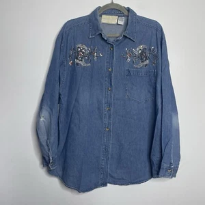 Fortune by Stan 2XL Western Shirt Chambray Denim Button Down Embellished Boots - Picture 1 of 9