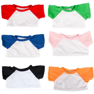 WHITE T-SHIRT WITH COLOURED SLEEVES TEDDY CLOTHES FITS 16" /20CM TEDDY BEARS - Picture 1 of 9