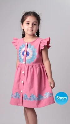 Vestido Floral Denim para Niñas Pequeñas y Pequeñas con Bordado Nacional Tayiko Foto 1 de 4