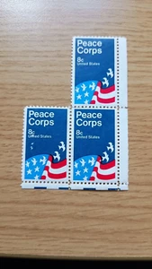 US 1972 Peace Corps 8c MNH Corner Block of 3 Margin Combine Postage - Picture 1 of 1