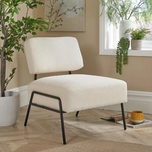 Boucle Accent Chair Black Metal Legs Cream Modern Home Living Seating Furniture - Picture 1 of 9