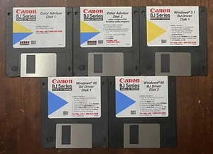 ORIGINAL DRIVER/COLOR FLOPPY DISK's Canon BJ Inkjet Printer Windows 95 Set Of 5 - Picture 1 of 4