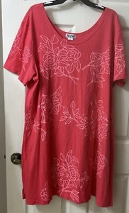 M. Mac Wmns Pink Coral Floral Print Maxi Dress 1X Long 100% Cotton Side Slits - Picture 1 of 12