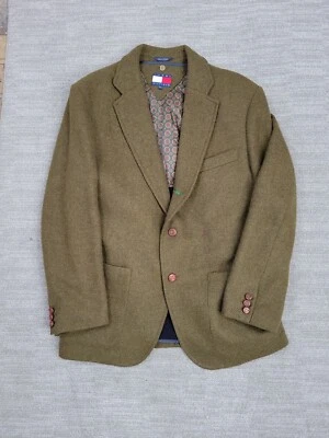 TOMMY HILFIGER Blazer Para Hombre Medio Verde Tweed Lana Traje Chaqueta Chaleco Extraíble Foto 1 de 4