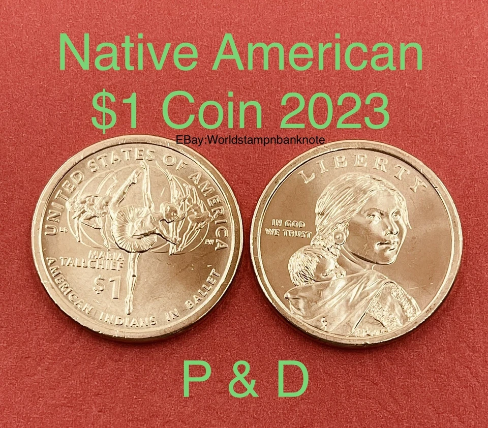 2023 Set Of 2 Coins P+D $1 Coin Native American Uncirculated. #C436 - Image 1 of 1