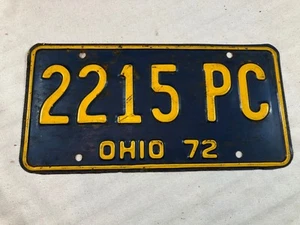1972 OHIO License Plate 2215PC Yellow Blue Nice 72 - Picture 1 of 2