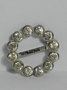 VINTAGE RHINESTONE ROUND SASH SILVER BUCKLE SIGNED - Picture 1 of 2