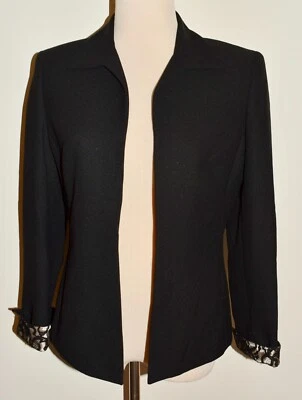 Mujer Tahari Arthur S Levine Blazer 6 Negro Frente Abierto Encaje Puño Forrado Chaqueta Foto 1 de 3