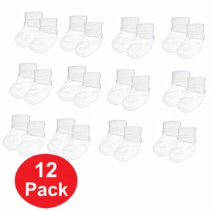 12 PAIR Infant Baby 0-6 Months Trim Turn Cuff White Socks Boys Girls EK80011 NEW - Picture 1 of 3