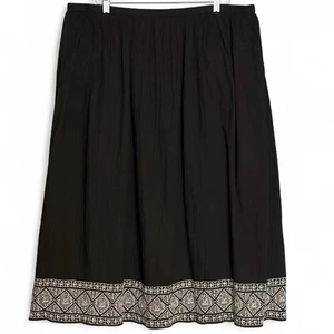 J.Jill Black Embroidered Maxi Skirt XL Crinkle Peasant Boho Elastic Waist Lined - Picture 1 of 9