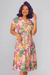 Collectif Dress UK 6 XXS Viscose Liza Vibrant Tropics Swing Vintage Style - Picture 1 of 16