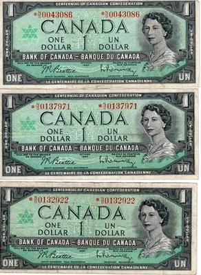Bank of Canada 1967 Centennial of Confederation Lot of 3 Replacement Banknotes - Image 1 of 2