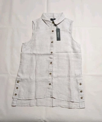 Jones New York Women's Small Sleeveless Linen Button Up Shirt Tunic Neutral  NWT - Image 1 of 4