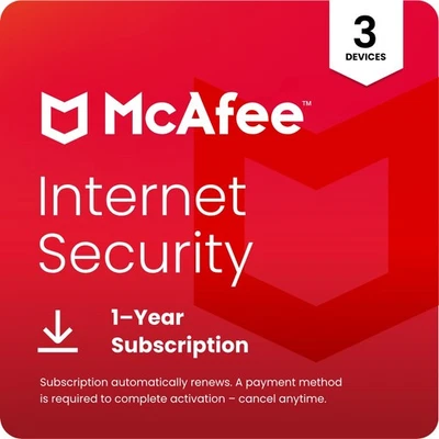 McAfee Internet Security 2025 3 Device 1 Year Antivirus Auto-Renewal - Digital - Image 1 of 4