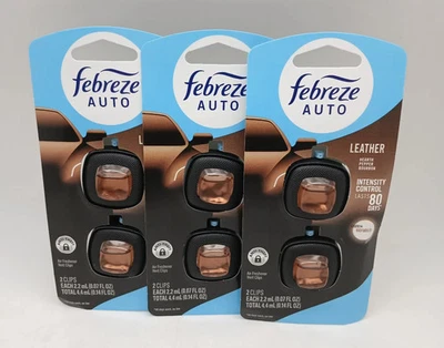 Febreze Car Vent Clips 3 Pack Leather Scent 6 Air Freshener Clips Total - Image 1 of 2