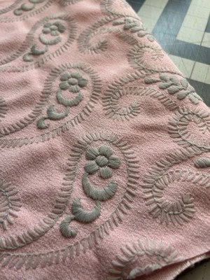 Pink Gray Embroidered Knit Fabric Medallion Remnant 20" x 58" *Has Small Stain* - Image 1 of 4