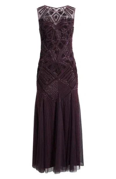 Vestido Pisarro Nights Vino Borgoña Geométrico Cuentas Sin Mangas Talla 10 $288 Foto 1 de 1