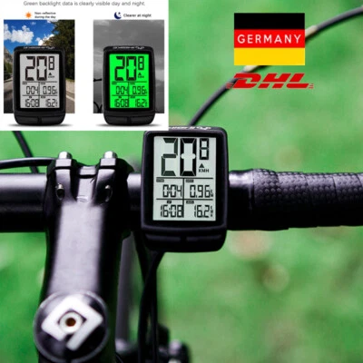 Kabellos Fahrradtacho Hintergrundbeleuchtung LCD wasserdicht Stoppuhr DHL - Bild 1 von 4