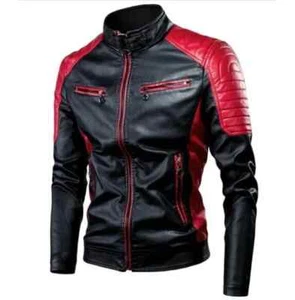 Men Black and Red Leather Jacket for Bikers and Racers, Fashion Jackets - Picture 1 of 3
