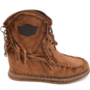 Stivaletto donna indianini cuoio scamosciati con frange zeppa interna 5 cm stemm - Foto 1 di 7